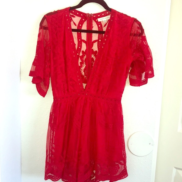 Honey Punch Pants - Honey Punch Red lace one piece shorts